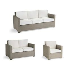 Small Palermo 3-pc. Sofa Set in Dove Wicker - Standard, Rain Gingko - Frontgate