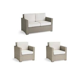 Small Palermo 3-pc. Sofa Set with Two Lounge Chairs in Dove Wicker - Standard, Rain Cobalt - Frontgate