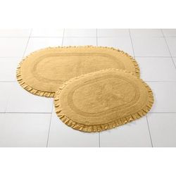 Wide Width Oval Ruffle Bath Rug by BrylaneHome in Maize (Size 17" W 24" L)
