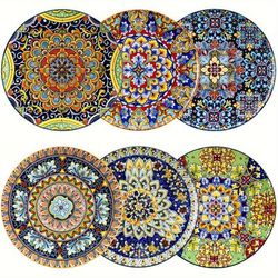 TEMU 6 Piece Dinner Plate Porcelain Boho Style 10.5 Inch Big Plate Large Plate Serving Plate For Dinner