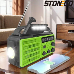 Hand Crank Portable Solar Emergency Weather Radio Flashlight, Rechargeable Battery Powered Radio, USB Charger, Flashlight, SOS