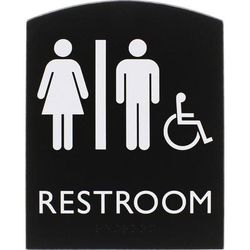 Lorell 02673 Restroom Sign, 1 Each, 6.8" x 8.5" Height, Rectangular Shape, Easy Readability, Braille, Plastic, Black