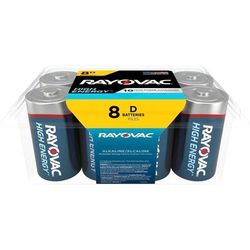 Rayovac 8138PP High-Energy Alkaline D Batteries - For Drain Device, Toy, Flashlight - 8 / Pack - Pack of 8