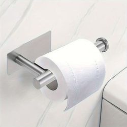TEMU 1pc Heavy Duty Stainless Steel Toilet Paper Holder, Self-adhesive No-drill Wall Mount, Brushed Finish Bathroom Tissue Roll Dispenser, Toilet Paper Holder Wall Mount