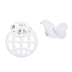 Flying to Peace,'Sterling Silver Stud Earrings with Globe and Bird Details'