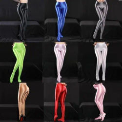 Thin Transparent Oily Glossy Crotch Jumpsuit Leggings Dance Yoga Pants Leggings Sport Women Fitness Leggings Women
