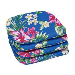 BH Outdoor Performance Set of 4 Stacking Chair Pads by BrylaneHome in Cobalt Tropicana Patio Cushion