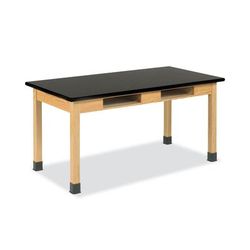 Diversified Woodcrafts, Inc. C760LBBK30N Classroom Book Compartment Science Table, 60w x 24d x 30h, Black High Pressure Laminate (HPL) Top, Oak Base D