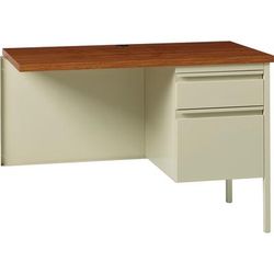 Lorell 60920 Single Pedestal Desk, RH, 42" x 24" x 29-1/2", Putty Oak LLR60920