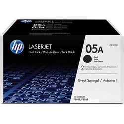 HP 05A Original Laser Toner Cartridge, Black, 2/Carton, 2300 Pages (HEWCE505DPL)