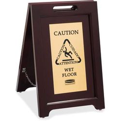 Rubbermaid 1867507 Executive 2-Sided Multi-Lingual Caution Sign, Brown/Brass, 15 x 23 1/2 RCP1867507