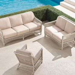 Hampton 3-pc. Sofa Set in Ivory Wicker - Standard, Sailcloth Sailor - Frontgate