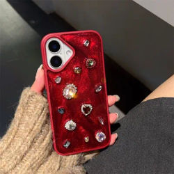 Fashion Luxury Glitter Rhinestone Diamand Phone Case For iPhone 16 Pro Max 15 13 14 12 11 Red