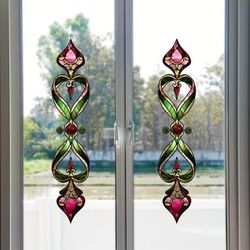TEMU Vintage Static Cling Window Film, 1pc Reusable Pvc Sticker, Semi-, Decorative Privacy Glass Cling With Embellishments, Non-adhesive Static Window Decal For Home Decor