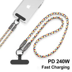 PD240W Fast Charging Cable 2 in 1 Universal Mobile Phone Lanyard Type C to USB C Cable Zinc Alloy