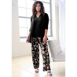 Plus Size Women's Ultrasmooth® Fabric Wide-Leg Pant by Roaman's in Black Khaki Flowers (Size 6X) Stretch Jersey