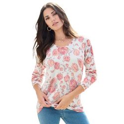Plus Size Women's Shimmer Sweater by Roaman's in Soft Blush Rose Garden (Size 22/24)