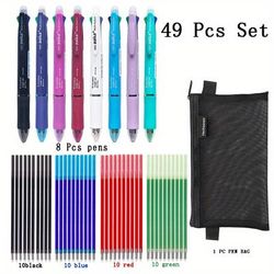 TEMU 49pcs Erasable Gel Pen Set - 5 Colors (red, Black, Green, Blue) With Refills & Carrying Case, 0.5mm Fine Point, Ideal For Office Supplies & Gift Packaging