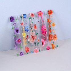 TEMU 5-pack Acrylic Bookmark Set With Tassels - Durable Pmma, Elegant Floral Designs, Chinese Style, Ideal For Literature Enthusiasts And School Stationery