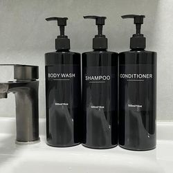 TEMU 3-piece Refillable Pump Dispenser Set For Bathroom Shampoo And Conditioner - Leakproof, Waterproof Label Included, Plastic, Unscented, Material
