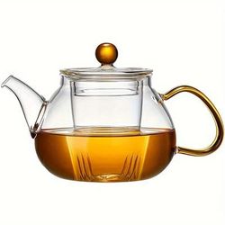 TEMU 1pc Innovative Glass Teapot With Infuser - Transparent, Blooming & Loose Leaf Tea, Ideal For Electric Stovetop Heating, Kitchen Essential, Tea Water , Round Lid