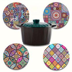 TEMU Set Of 4 Mandala Wooden Placemats - Durable, Heat-resistant, Non-slip And Easy To Clean - Home, Office, Parties And Festivals