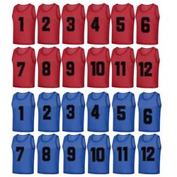 TEMU 24-pack Unisex Sports Vests, Polyester Knit Mesh Jerseys, Breathable & Stretchy, Round Neck, Solid Color, With Double-sided Numbering, For Football, Basketball, Tennis, Baseball, Rugby