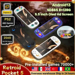 Retroid Pocket 5 RP5 Retro Handheld Video Game Console Video Player 5.5 Inch OLED Touch Screen Android13 Wifi Bluetooth PSP PS2
