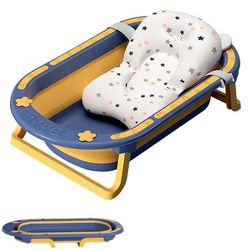 TEMU Blue Foldable Bathtub With Support Cushion - Anti-slip, Portable Travel Tub For