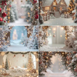 MOON.QG Snow Globe Christmas Backgrounds Winter Field Snowflake Pine Gifts Photozone Backdrops Children's Photo Studio Supplies