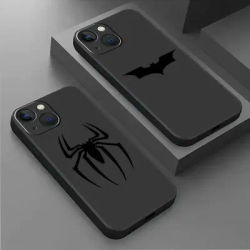 Simple Spider Bat Print Phone Case For iPhone 16 15 14 13 12 11 Mini Pro Max X XR XS Max 7 8 Plus SE20 Black Silicone Cover