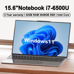 15.6"Ultra Slim Laptop Intel Core i7-6500U Notebook Gamer Windows 11 32GB RAM 2048GB SSD 1920*1080 Display Office Study Computer