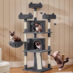 TEMU Yaheetech 175cm Large Cat Tree, Plush Cat Tree Tower With Caves, Condos, Platforms, Scratching Posts & Scratching Board Ideal For Kittens And Cats, Dark Grey/light Grey