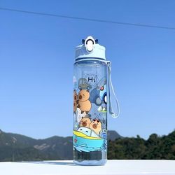TEMU 1pc Adorable Large Capacity Sports Water Bottle - Portable & Pc Material, Food-safe, With Animal & Scenic Designs - Camping, Outdoor Activities & Back-to-school Gift