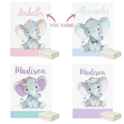 Personalized Name Blanket Custom Blanket Baby Blanket Blue Pink Elephant Stripe Boy Girl Blanket Sofa Blanket Bedding Blanket