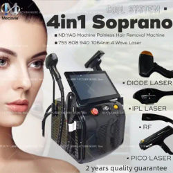 2026 4 In 1 Soprano Titanium Ice Laser Hair Removal Latest FAC Technology 755/808/940/1064nm 4 Waves ND:YAG+RF+IPL Painless