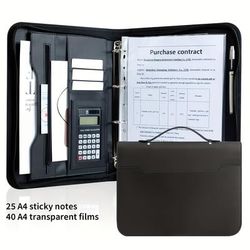 TEMU Bolony A4 Portfolio Ring Binder - Multifunctional Leather Zippered Padfolio With Handle - Business 's File Folder Organizer With Dual Notebook System