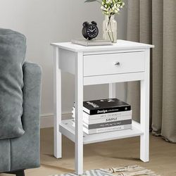 TEMU Chic White Wooden Nightstand With Drawer - Modern , Storage Space, Easy , 40x38x60cm - Ideal For Bedroom & Living Room, Trunks
