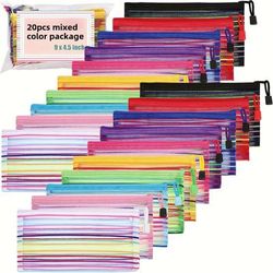 TEMU 20-pack Multi-functional Nylon Mesh Zipper Pouches For Travel And Office Organization, 9x7 Inch Zippered File Jackets & Pockets