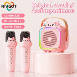 RIVGOT Portable Karaoke Machine Wireless Microphone System Bluetooth Speaker with Light Family Singing Machine for Kids Gifts