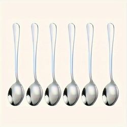 TEMU 6 Stainless Steel Round Spoons (5.) Coffee Spoons, Soup Spoons, Dessert Spoons, Mirror Polished, Dishwasher Safe, Easy To Clean, Suitable For Weddings, Restaurants, Hotels Or Daily Use