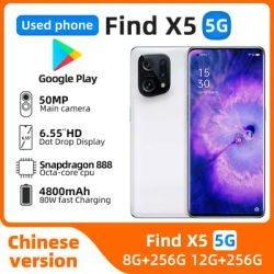 Oppo Find X5 5g Android 12.0 Snapdragon 888 Mobile Phone Screen Fingerprint 6.55" 120HZ 80W Charger 50.0MP used phone