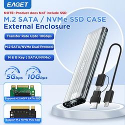 TEMU Eaget M.2 Sata/nvme Enclosure Adapter - Transparent External Solid State Drive Case For 2280, 2260, 2242, 2230 Pci-e M&b-key Ssds With Usb 3.2 Type C Converter (ssd Not Included), Eaget
