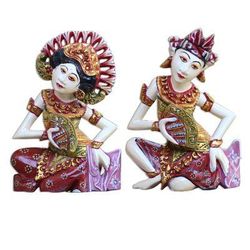 Kecak Janger Dancers,'Hand Crafted Balinese Dancer Sculptures (Pair)'
