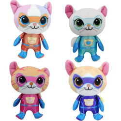 4 pièces Super Kitties équipe Anime jouets en peluche cristal Super doux en peluche poupée bleu chaton vert chaton jaune chaton poupée enfants jouet