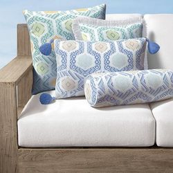Brycen Tile Indoor/Outdoor Pillow - Air Blue, 20" x 20" Square Air Blue, 20" x 20" Square in Air Blue with Natural Piping - Frontgate