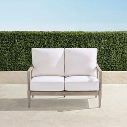 Winhill Loveseat with Cushions in Weathered Teak - Sunbrella Rain, Rain Air Blue - Frontgate