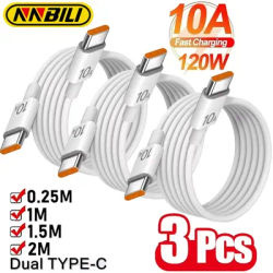 NNBILI 1-3Pcs Universal 120W 10A Fast Charger PD Dual Type C Quick Charging Cable Data Wire Cord For iPhone 15 16 Samsung HUAWEI