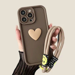 3D Love Heart Wrist Chain Phone Case For Samsung Galaxy S25 S24 S23 S22 Ultra S21 Plus S20 FE Note