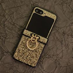 TEMU Stylish Mobile Phone Case For Galaxy Z Flip Series, Featuring A Luxurious Design With Shiny Sequins And An -plated Ring .